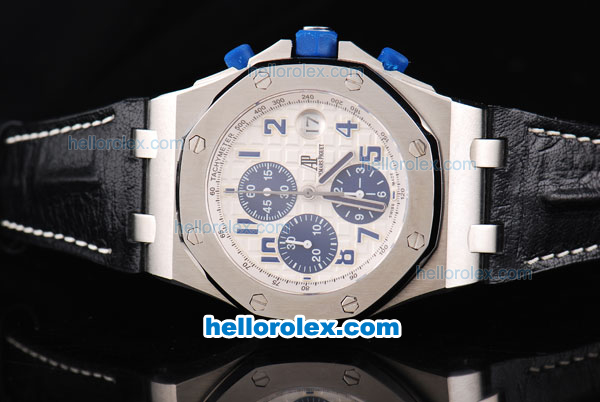 Audemars Piguet Royal Oak Navy Chronograph Swiss Valjoux 7750 Automatic Movement White Grid Dial with Blue Number Markers - Click Image to Close